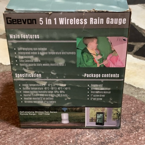 New! GEEVON 5 In 1 Rain Gauge Smart Home Indoor/Outdoor Stats Wireless Temp ETC - Picture 2 of 5